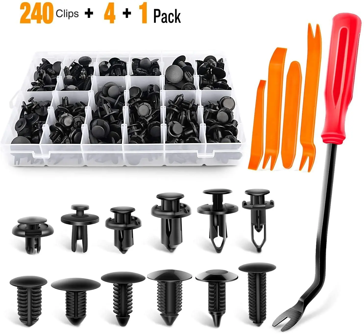 GOOACC GRC-33 240PCS Bumper Car Plastic Fasteners Retainer Kit Most Popular Sizes Auto Push Pin Rivets Set-Door Trim Panel Fender Clips for GM Ford To