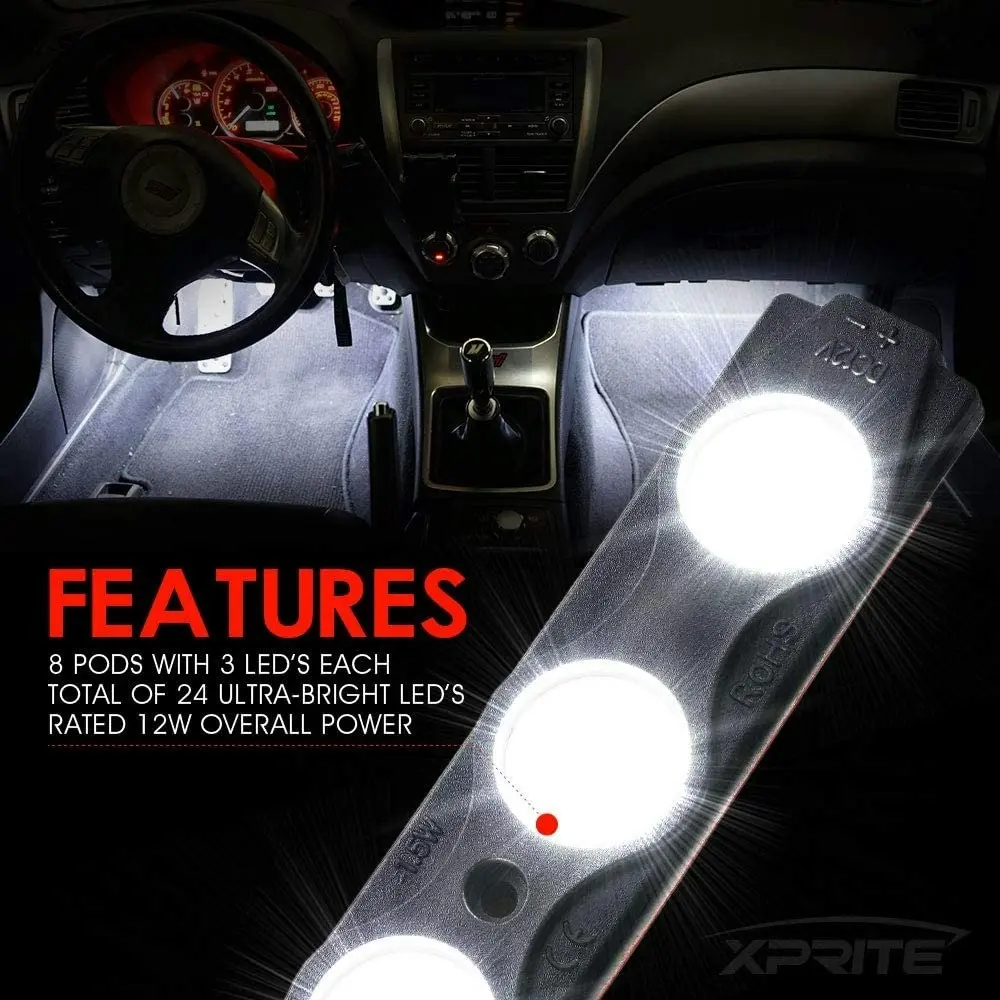 Xprite Led Rock Light for Bed Truck 24 LEDs Cargo Truck Pickup Bed Off Road Under Car Foot Wells Rail Lights Side Marker LED Rock Lighting Kit w/Switc