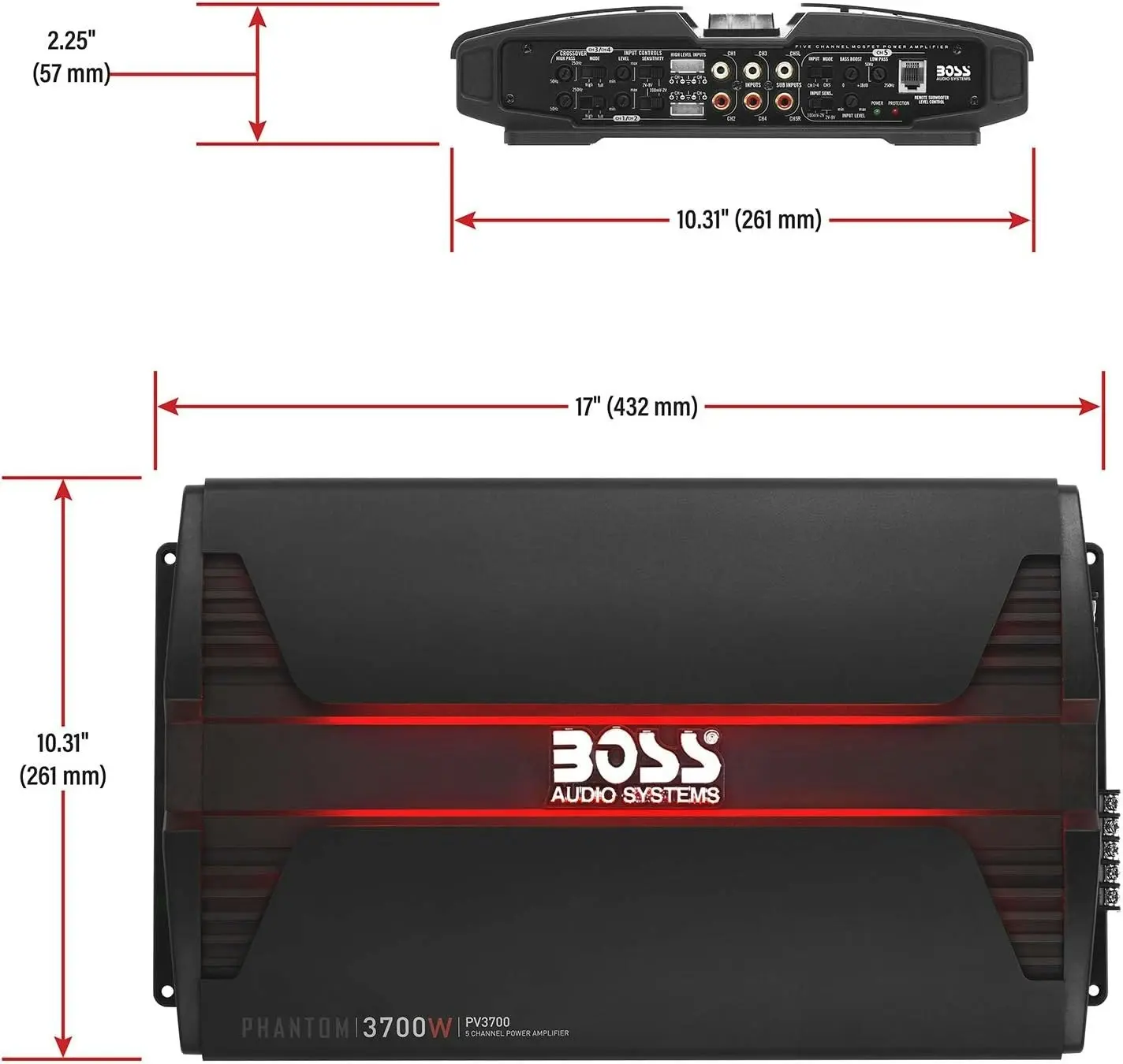 Boss Audio Systems PV3700 5 Channel Car Amplifier - 3700 Watts, Full Range, Class A-B, 2-4 Ohm Stable, Mosfet Power Supply, Bridgeable, Remote