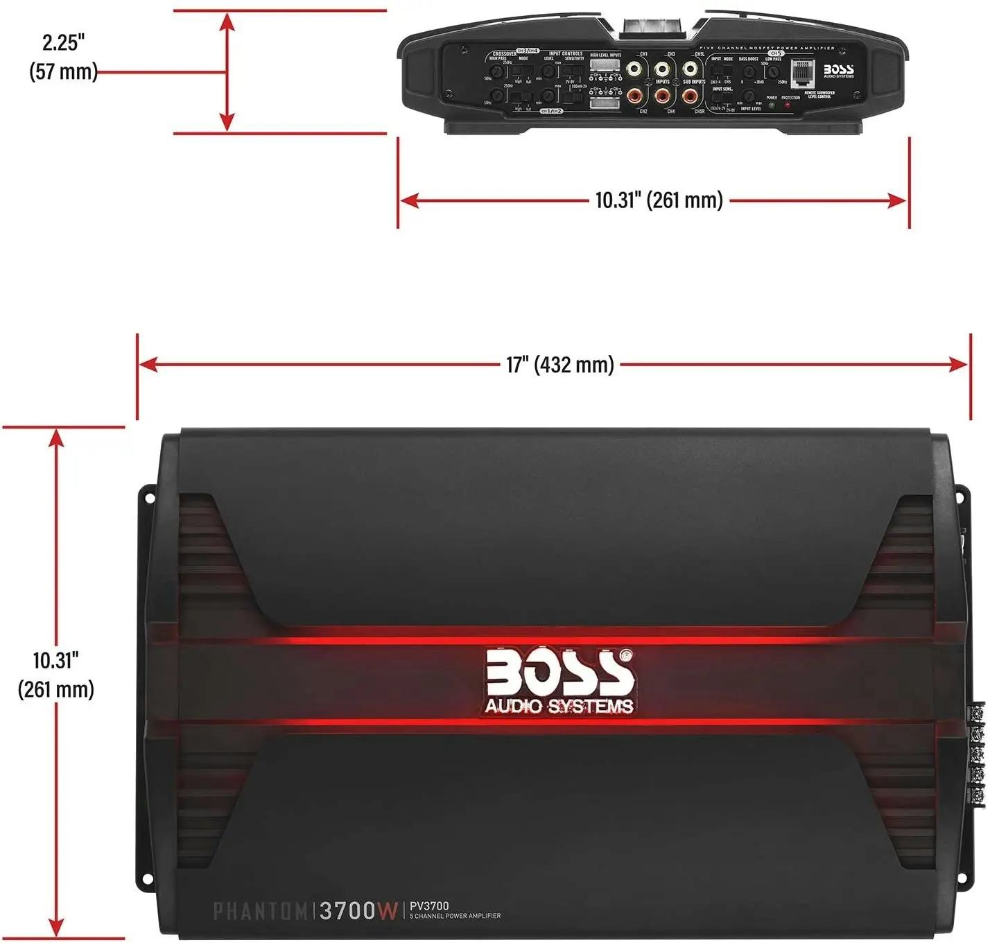 Boss Audio Systems PV3700 5 Channel Car Amplifier - 3700 Watts, Full Range, Class A-B, 2-4 Ohm Stable, Mosfet Power Supply, Bridgeable, Remote