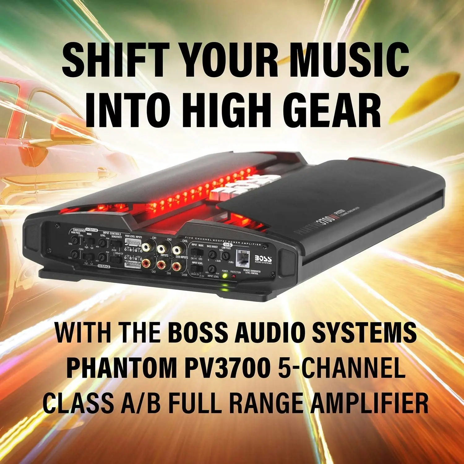 Boss Audio Systems PV3700 5 Channel Car Amplifier - 3700 Watts, Full Range, Class A-B, 2-4 Ohm Stable, Mosfet Power Supply, Bridgeable, Remote