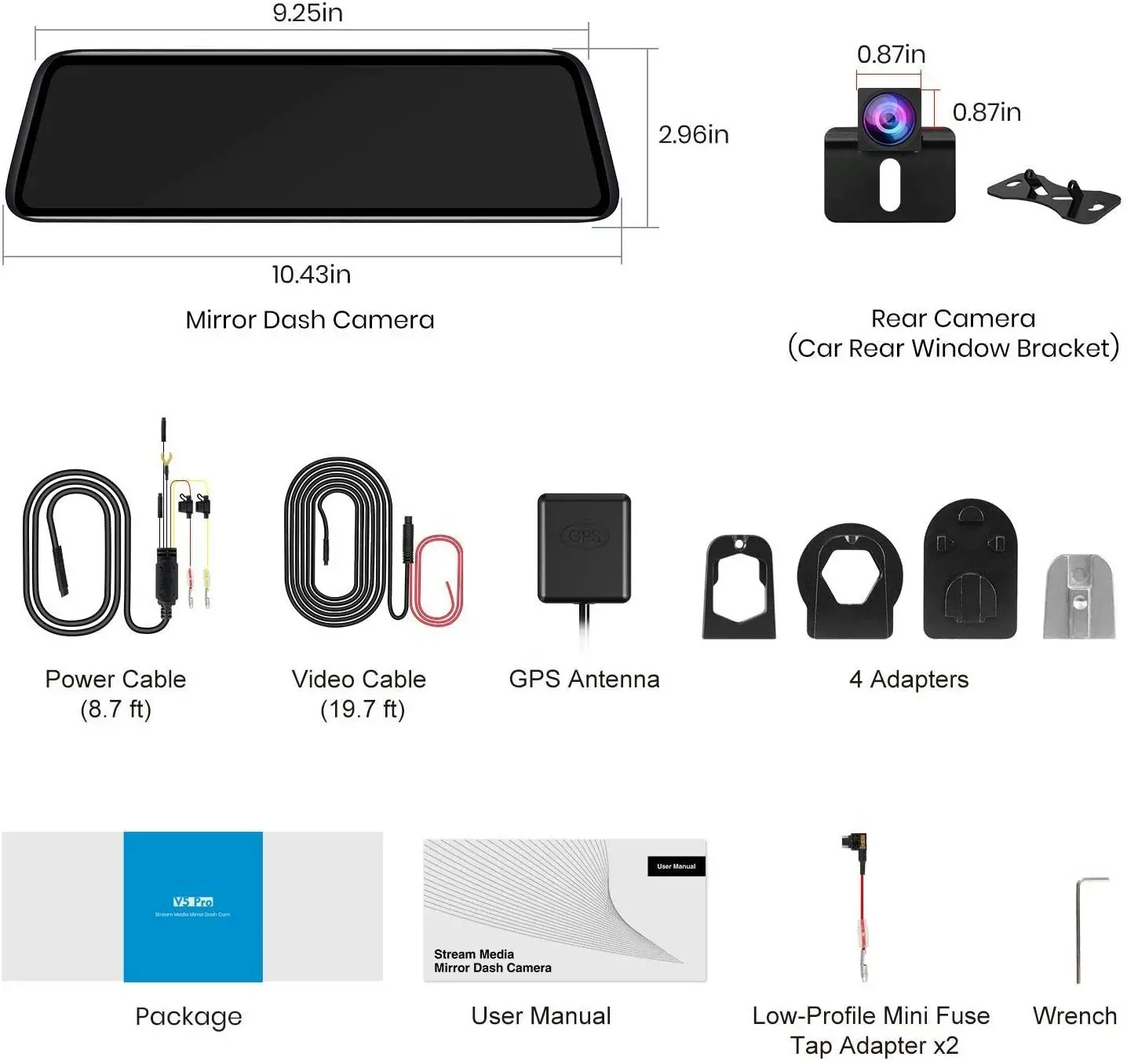 AUTO-VOX V5PRO OEM Look Rear View Mirror Camera with Neat Wiring, Anti-Glare Mirror Dash Cam , 9.35'' Full Laminated Ultrathin Touch Screen , Dual 108