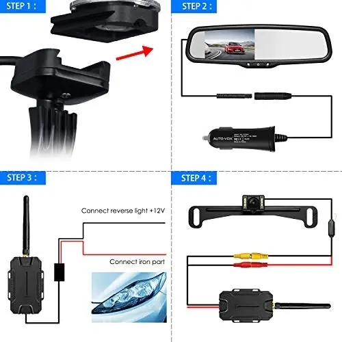 AUTO-VOX T1400 Upgrade Wireless Backup Camera for Car/Trucks,No Wiring, No Interference, OEM Look Rear View Mirror Camera Monitor with IP 68 Waterproo