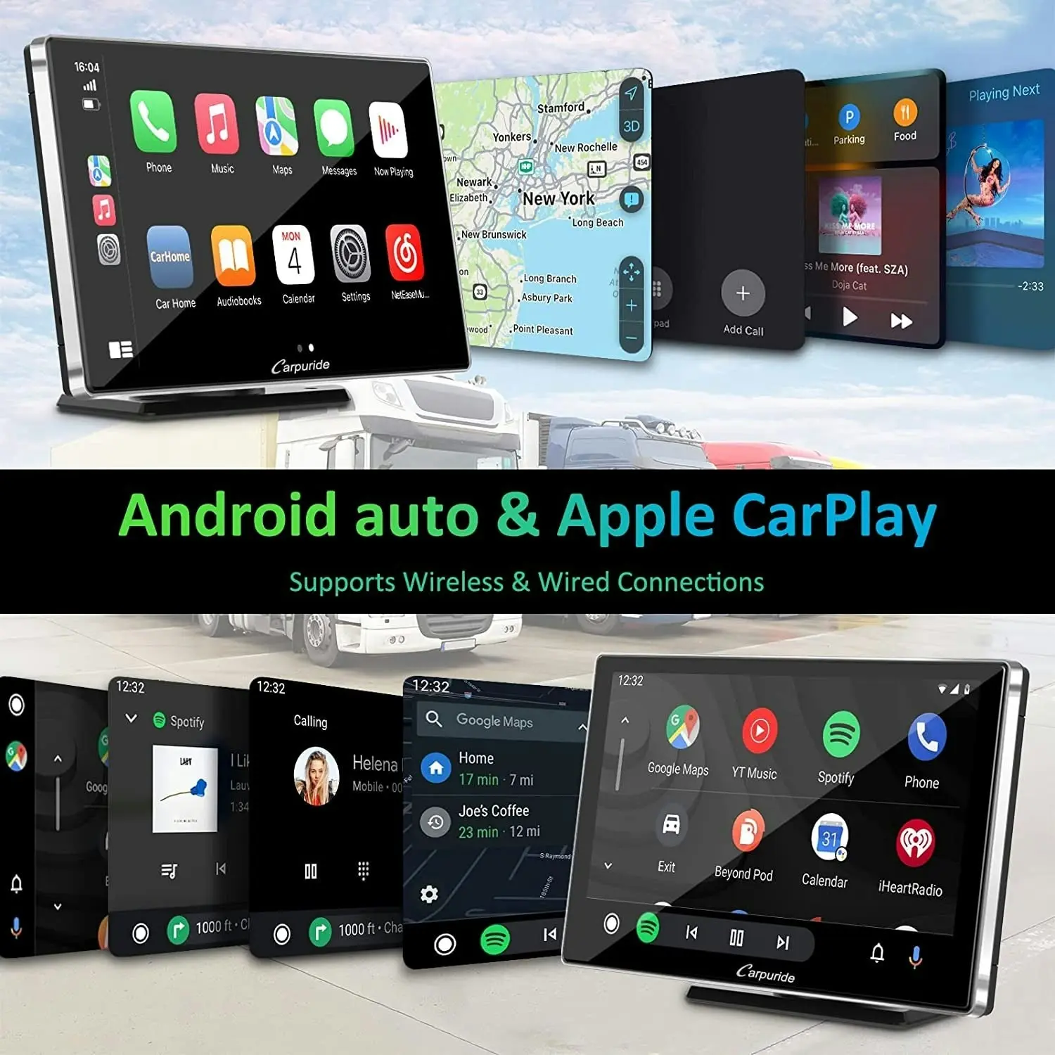 Carpuride Newest 9 Inch Wireless Apple Carplay Android Auto, Portable Car Stereo Receiver with Bluetooth 5.0, Mirror Link/Gps/Siri/Google/Fm,Dashboard Mounted