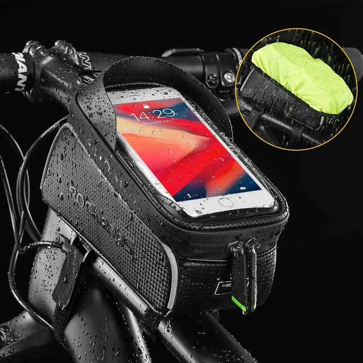 ROCKBROS Bike Bag Top Tube Waterproof Bicycle Frame Bag Touch Screen Bike Pouch Bike Cell Phone Holder for Iphone 12 11 7 8 plus Xs Max below 6.7”