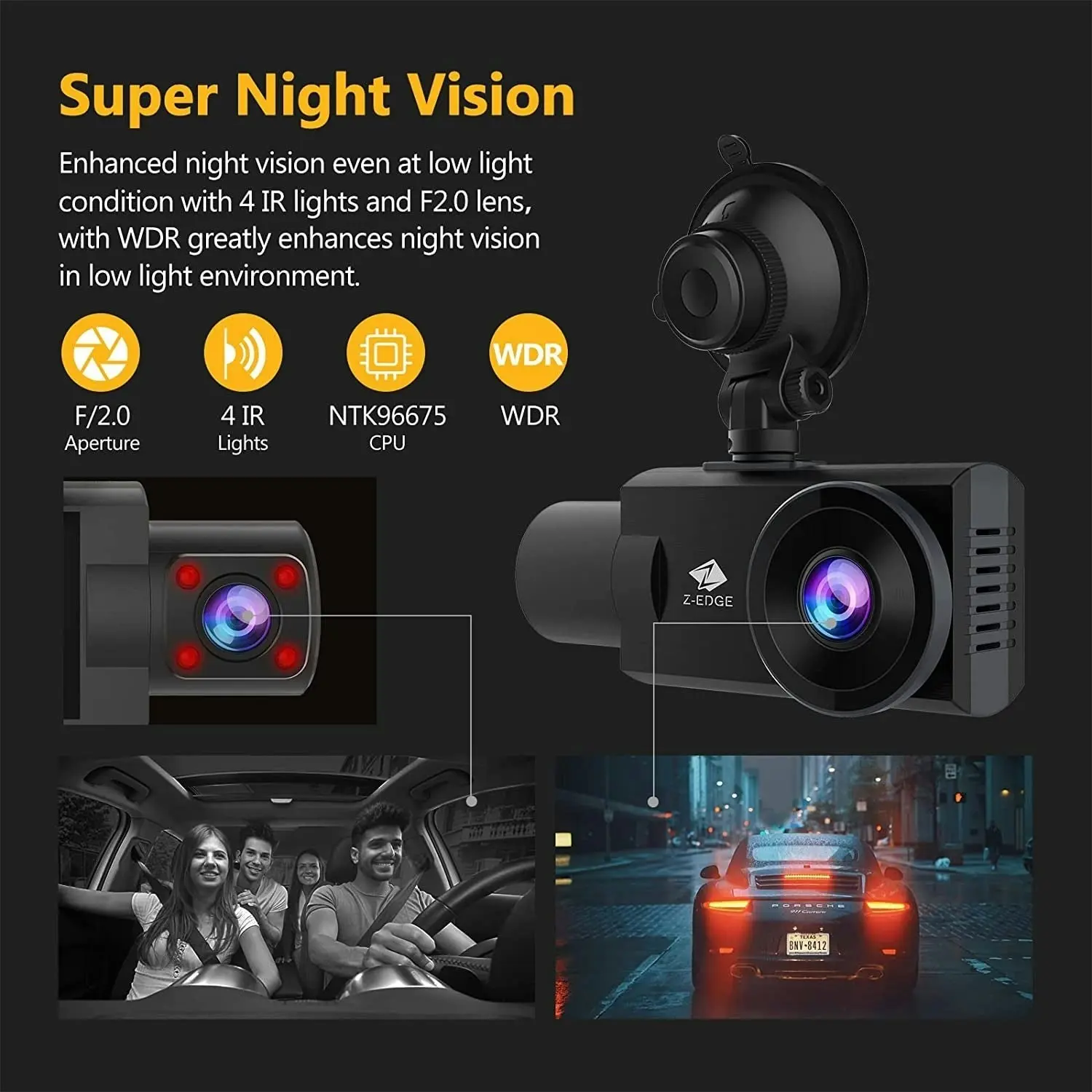 Z Z-Edge Dash Cam, Z3Pro Dash Cam Front and Inside, 2K+1080P Front and inside Dual Dash Cam, Car Camera, IR Night Vision, Parking Mode, G-Sensor, Support 256GB