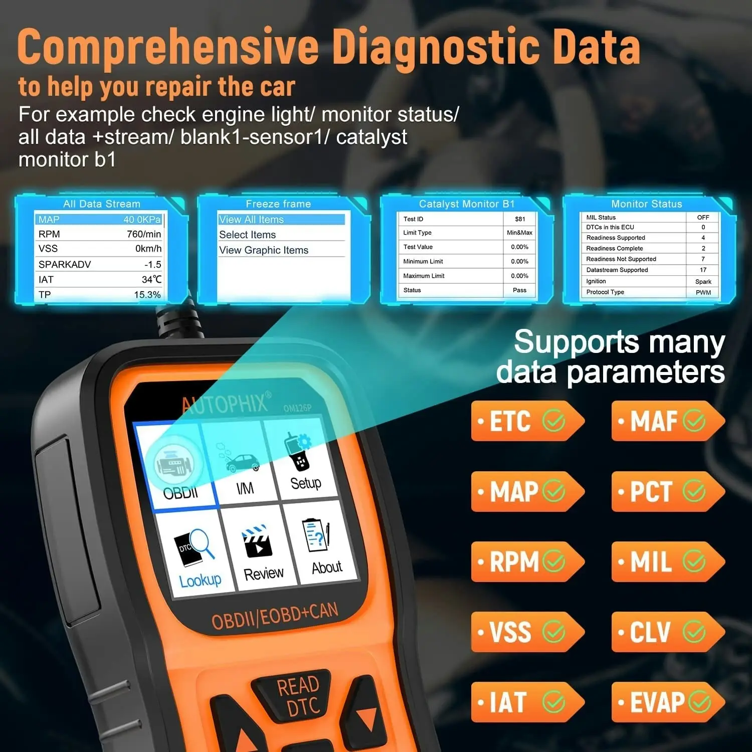 Autophix OBD2 Scanner Enhanced OM126P Vehicle Code Reader Auto Diagnostic Check Engine Light for All OBDII Car after 1996[Upgrade Version]