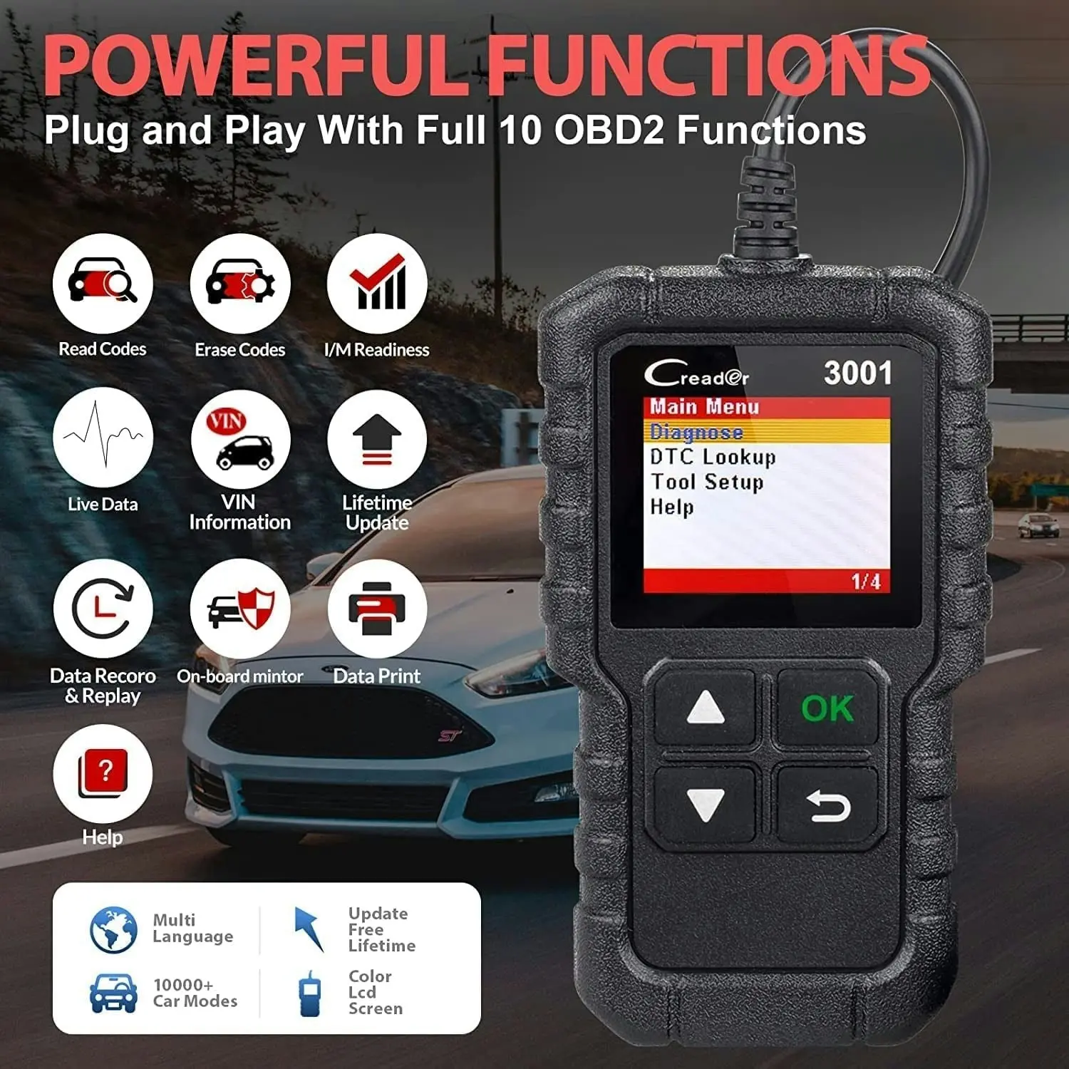 Launch Creader 3001 OBD2 Scanner, Engine Fault Code Reader Mode 6 CAN Diagnostic Scan Tool for All OBDII Protocol Cars since 1996, Lifetime Free Update