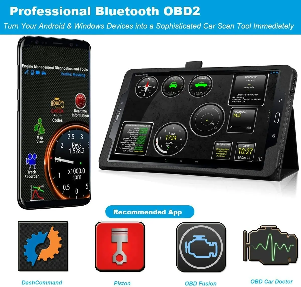 Kitbest Mini OBD2 Scanner Bluetooth for Android, Bluetooth OBD OBDII Car Scan Tool Auto Check Engine Light Code Reader