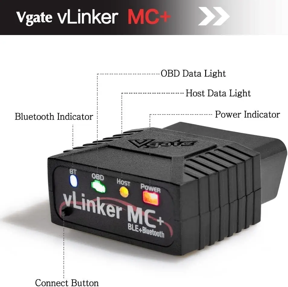 Vgate Vlinker MC+ Bluetooth OBD2 Car Diagnostic Scan Tool for Iphone Ios, Android & Windows