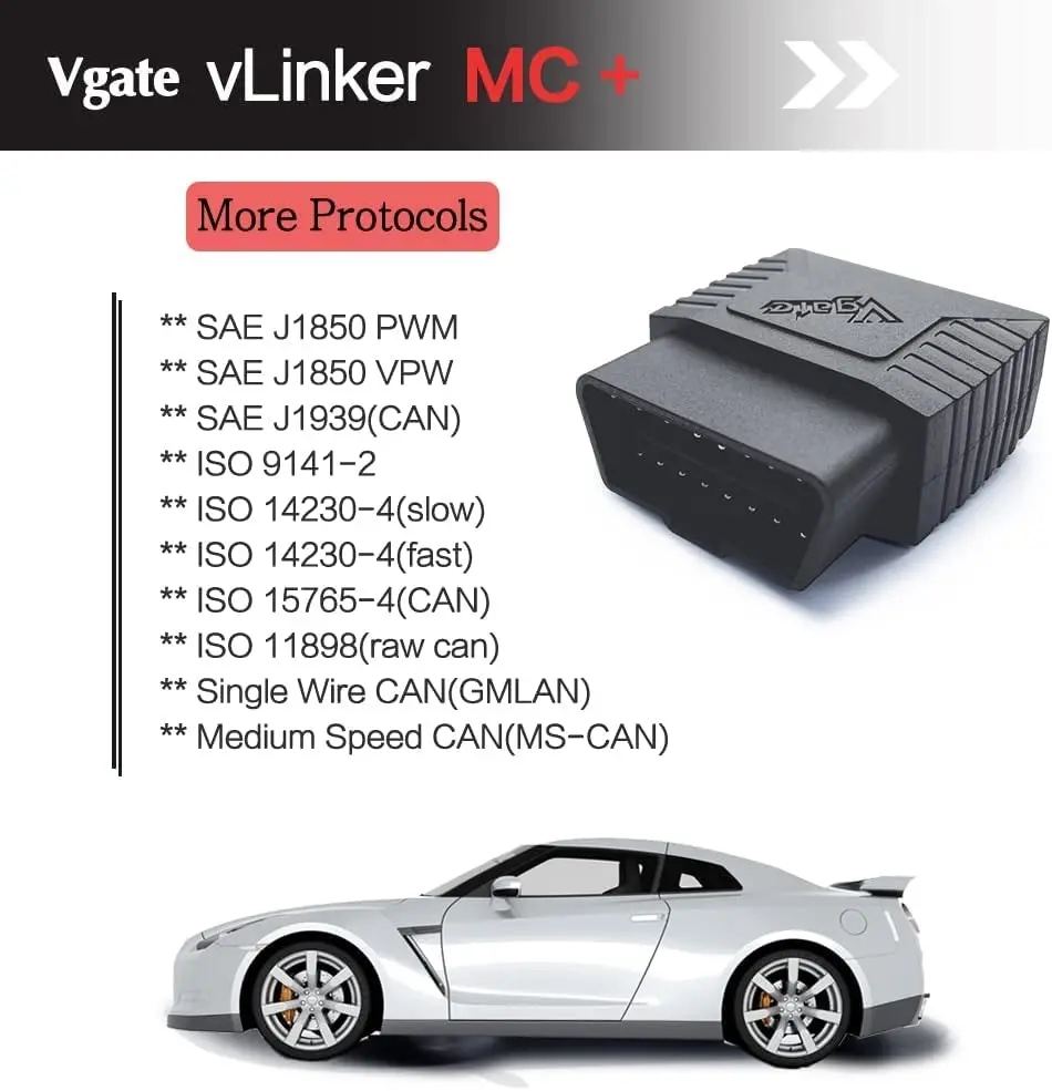 Vgate Vlinker MC+ Bluetooth OBD2 Car Diagnostic Scan Tool for Iphone Ios, Android & Windows