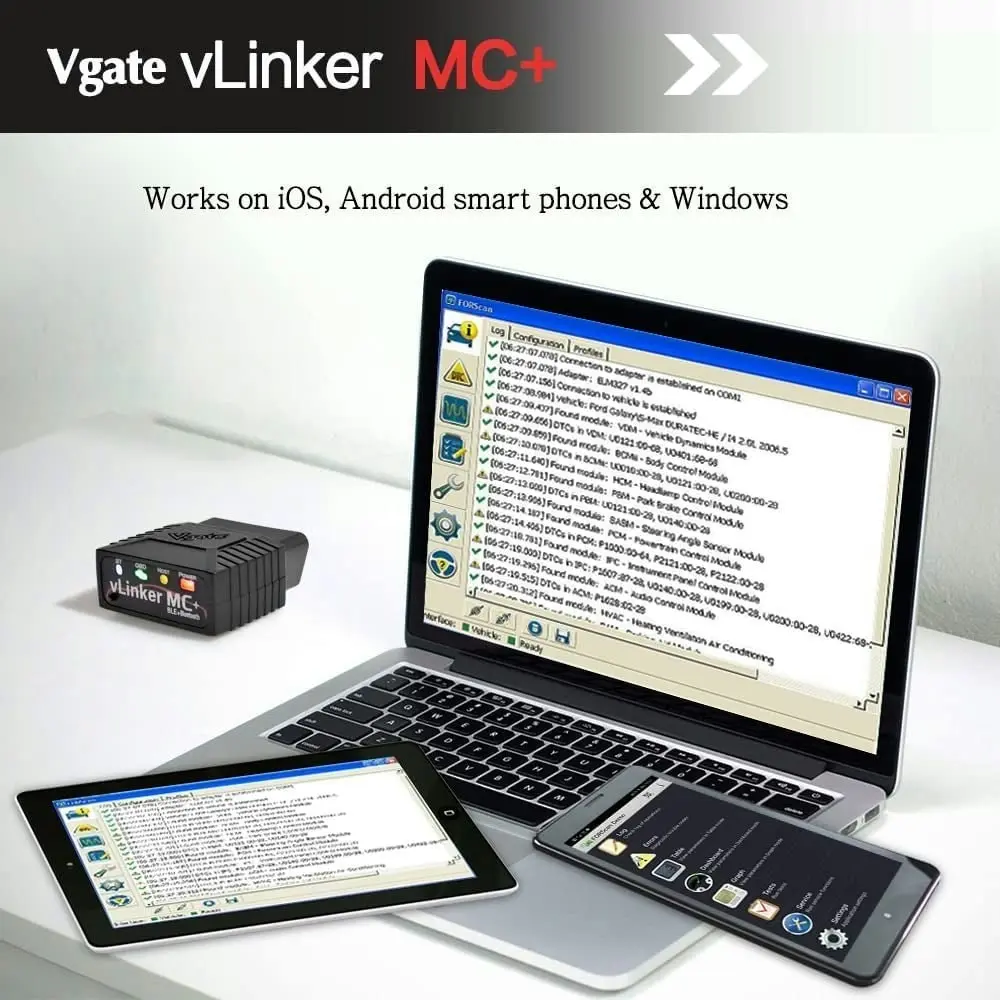 Vgate Vlinker MC+ Bluetooth OBD2 Car Diagnostic Scan Tool for Iphone Ios, Android & Windows