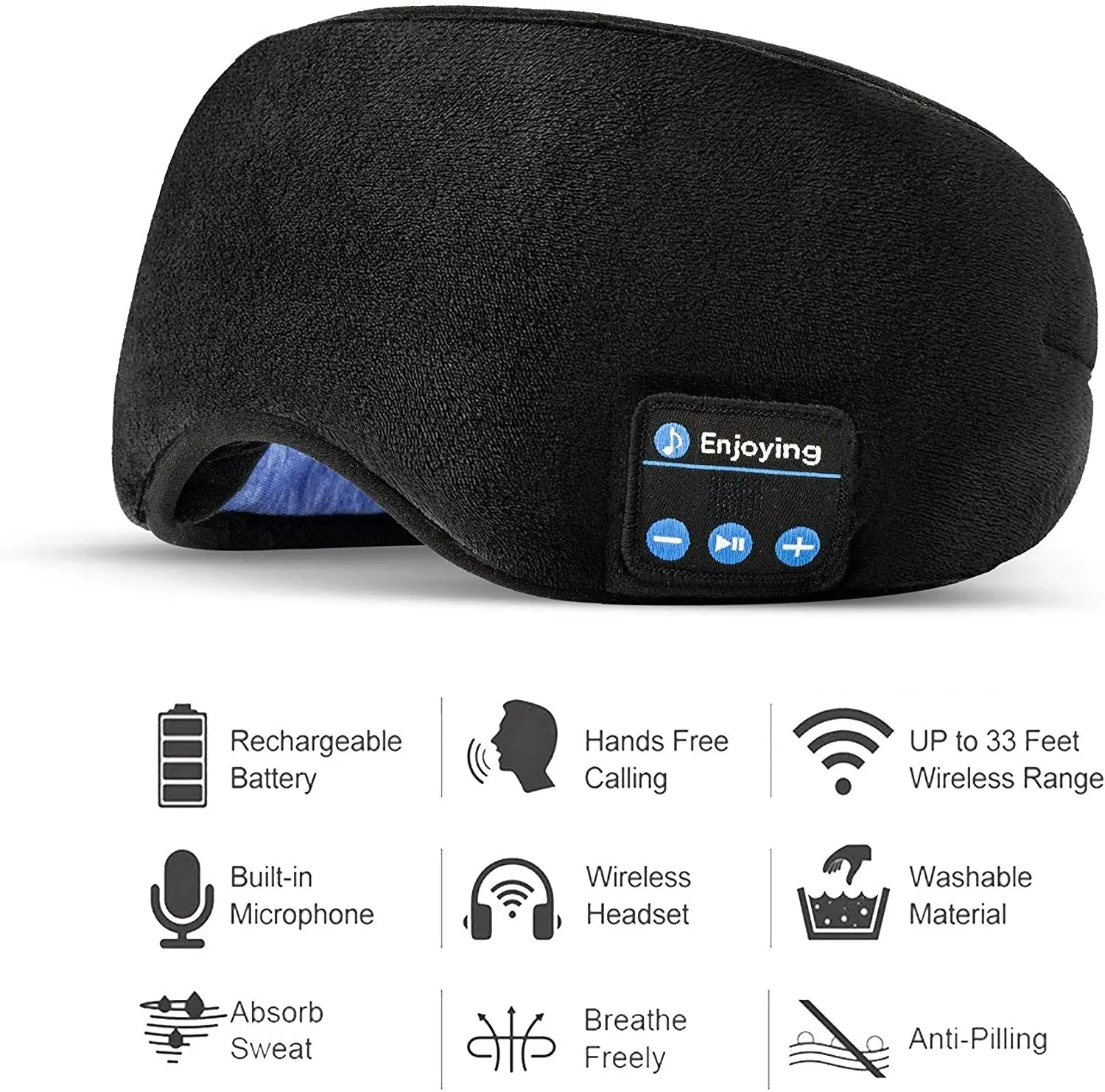 Voerou Sleep Headphones Wireless Bluetooth Sleep Eye Mask Music and Ultra Thin Speakers Perfect for Sleeping, Air Travel,Meditation and Relaxation - B