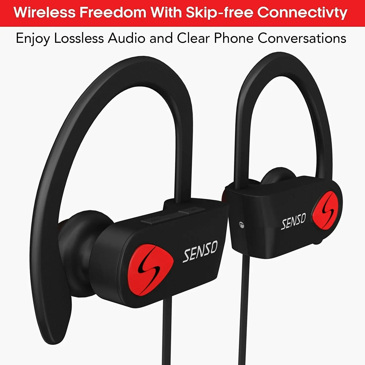 Senso Bluetooth Headphones, Best Wireless Sports Earphones w/ Mic IPX7 Waterproof HD Stereo Sweatproof Earbuds for Gym Running