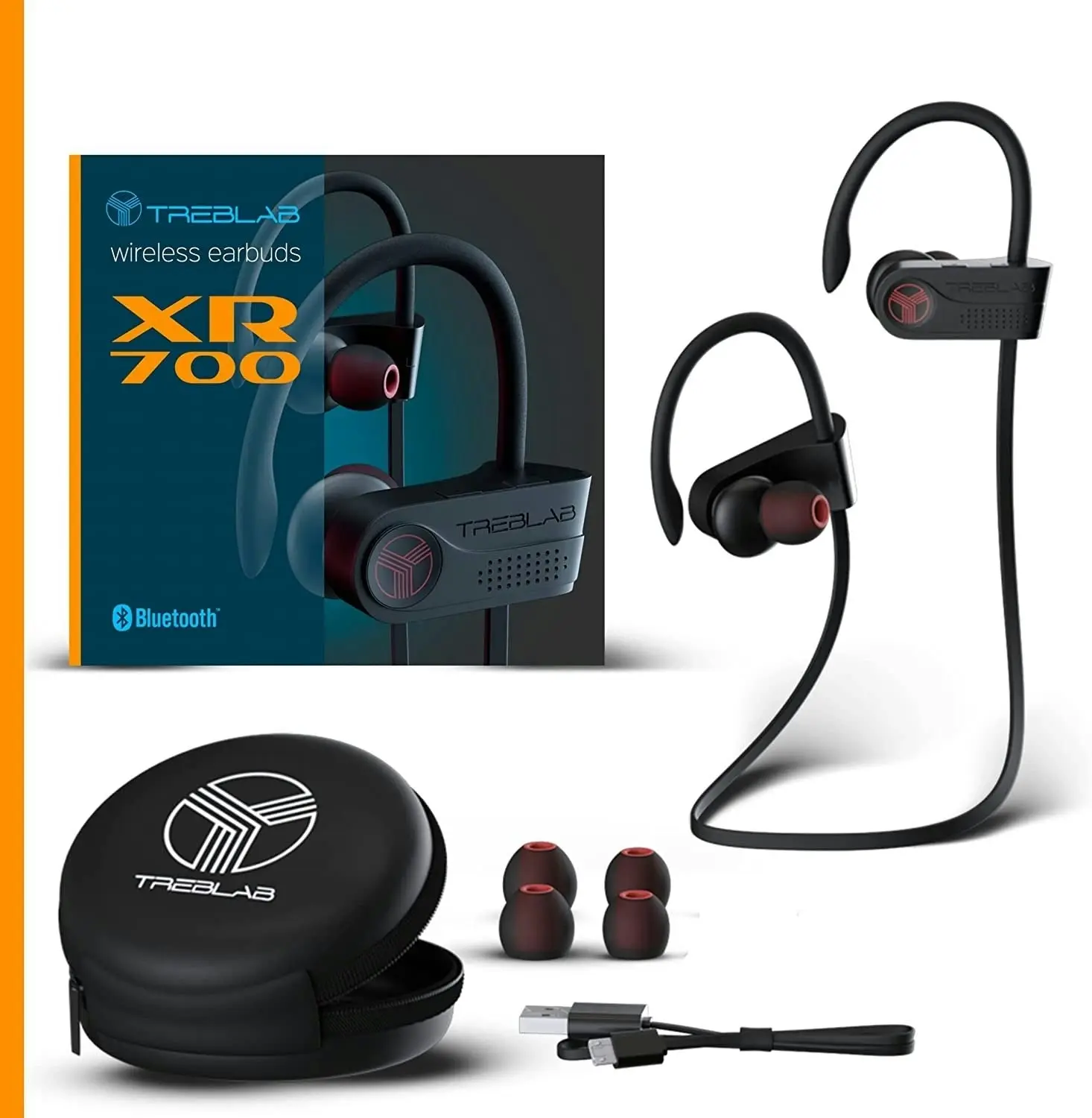 TREBLAB XR700 - Wireless Running Earbuds - Top Sports Headphones, Custom Adjustable Earhooks, Bluetooth 5.0 IPX7 Waterproof,Rugged Workout Earphones,