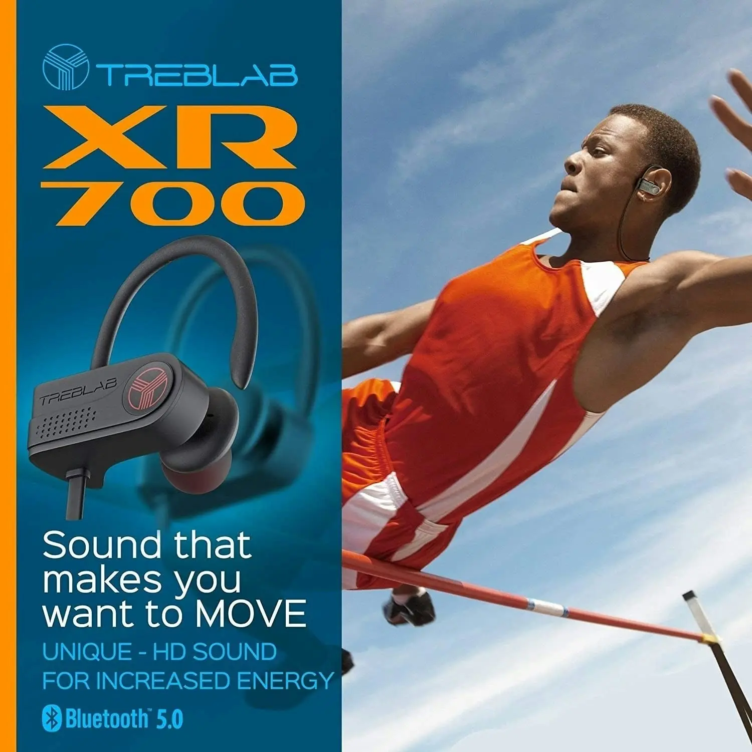 TREBLAB XR700 - Wireless Running Earbuds - Top Sports Headphones, Custom Adjustable Earhooks, Bluetooth 5.0 IPX7 Waterproof,Rugged Workout Earphones,