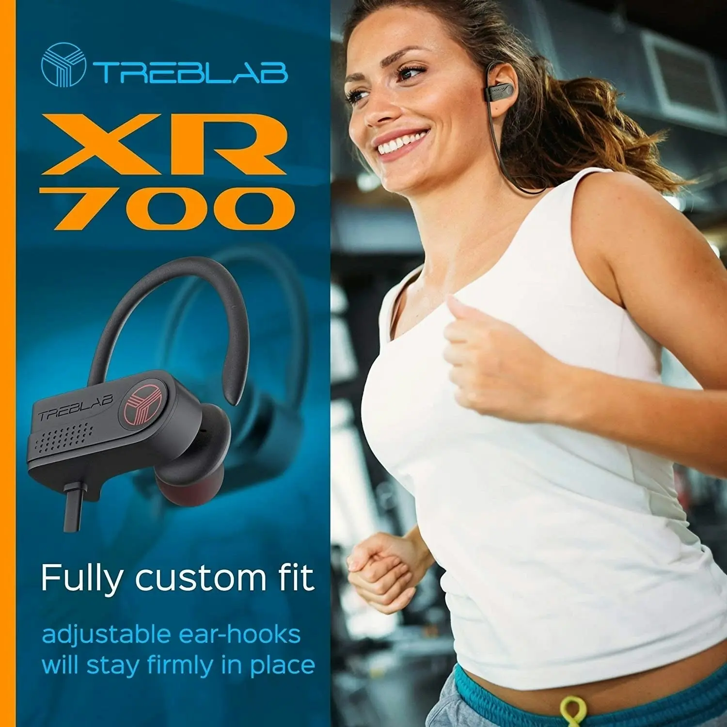 TREBLAB XR700 - Wireless Running Earbuds - Top Sports Headphones, Custom Adjustable Earhooks, Bluetooth 5.0 IPX7 Waterproof,Rugged Workout Earphones,