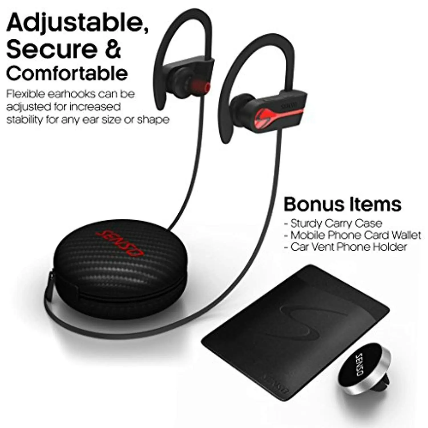 Senso Bluetooth Wireless Headphones, Best Sports Earphones w/Mic IPX7 Waterproof HD Stereo Sweatproof Earbuds for Gym Running