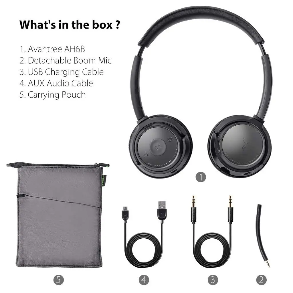 Avantree AH6B Bluetooth on Ear Headphones with Detachable Mic, Hi-Fi Stereo Wireless Headset, 22h Working Time for Music, Home Office