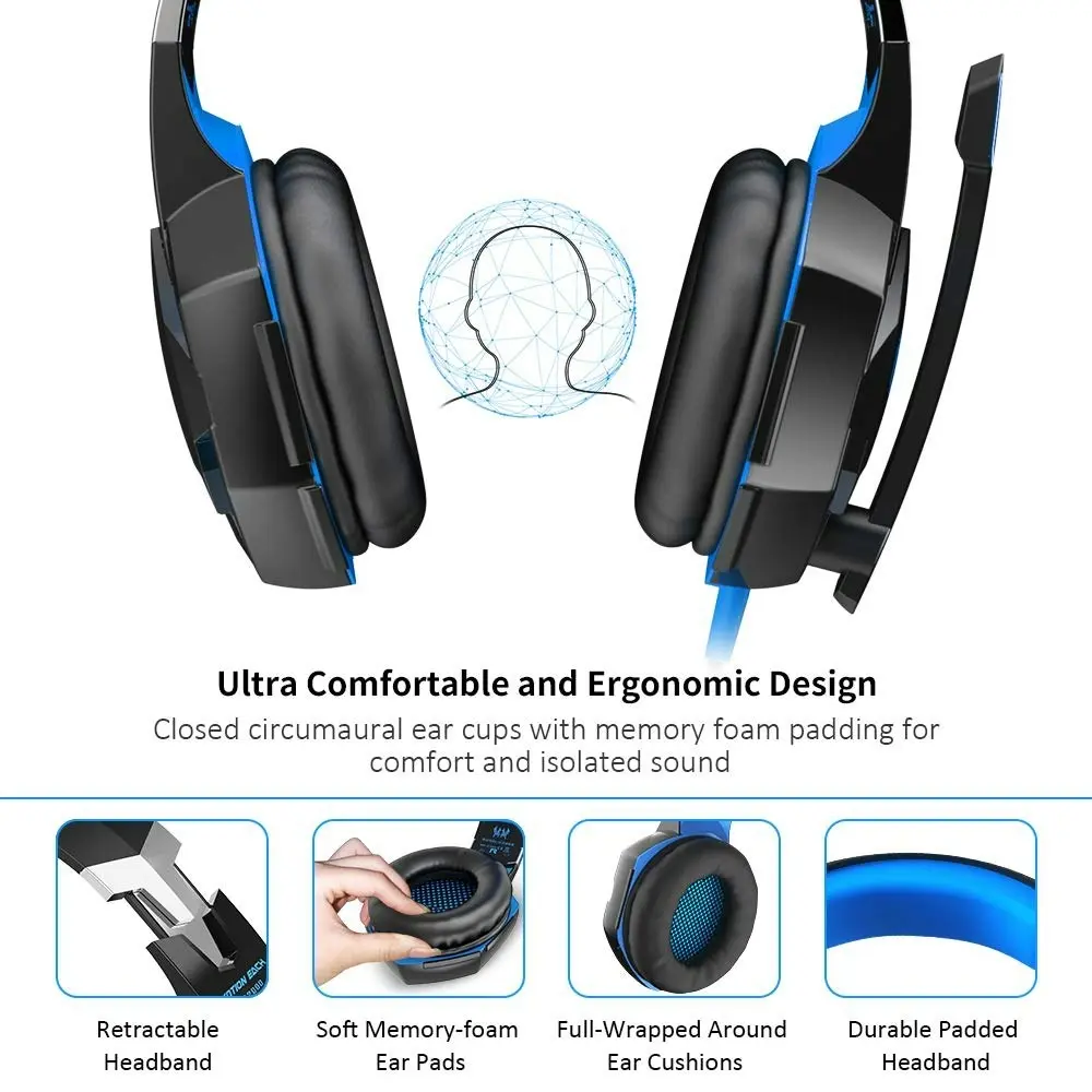 VersionTECH G2000 Stereo Gaming Headset for Xbox One PS4 PC Surround Sound Over-Ear Headphones with Noise Cancelling Mic LED Lights