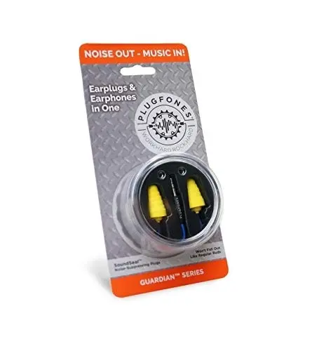 Plugfones Guardian Earplug/Earbud Hybrid - Blue Cable and Yellow Plugs