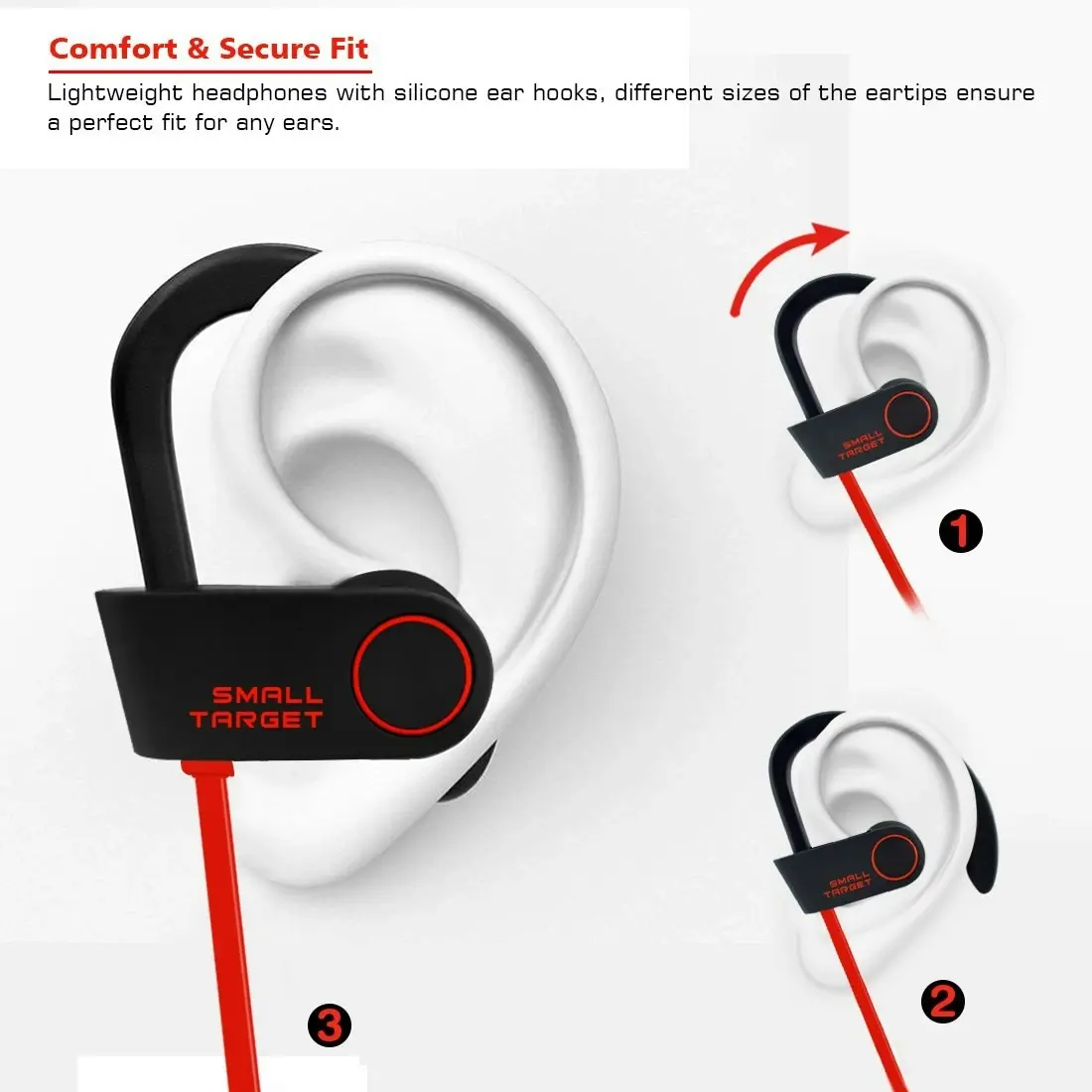 Small Target Bluetooth Headphones, Best Wireless Sport Earphones w/Mic IPX7 Waterproof Stable Fit in Ear Earbuds Noise Isolating Stereo Headset 9-Hour