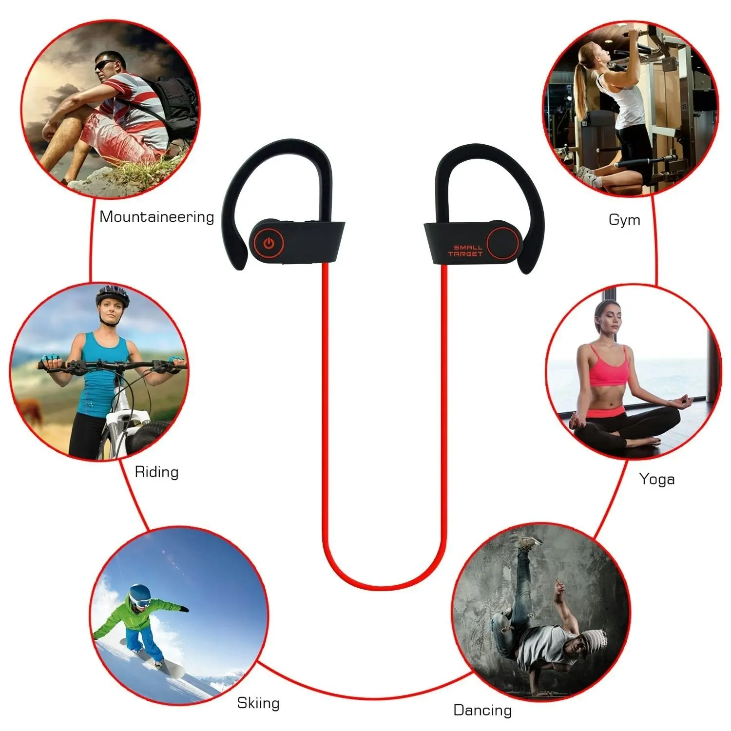 Small Target Bluetooth Headphones, Best Wireless Sport Earphones w/Mic IPX7 Waterproof Stable Fit in Ear Earbuds Noise Isolating Stereo Headset 9-Hour