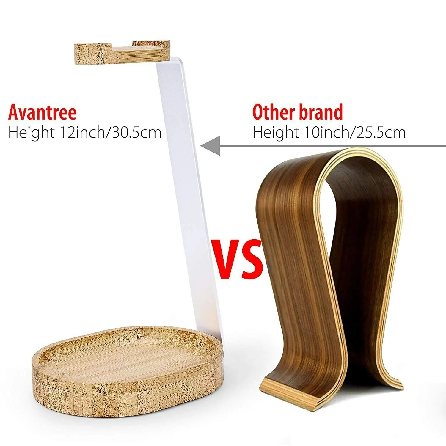 Avantree Universal Wooden & Aluminum Headphone Stand Hanger with Cable Holder for Gaming Headset and Earphone Display