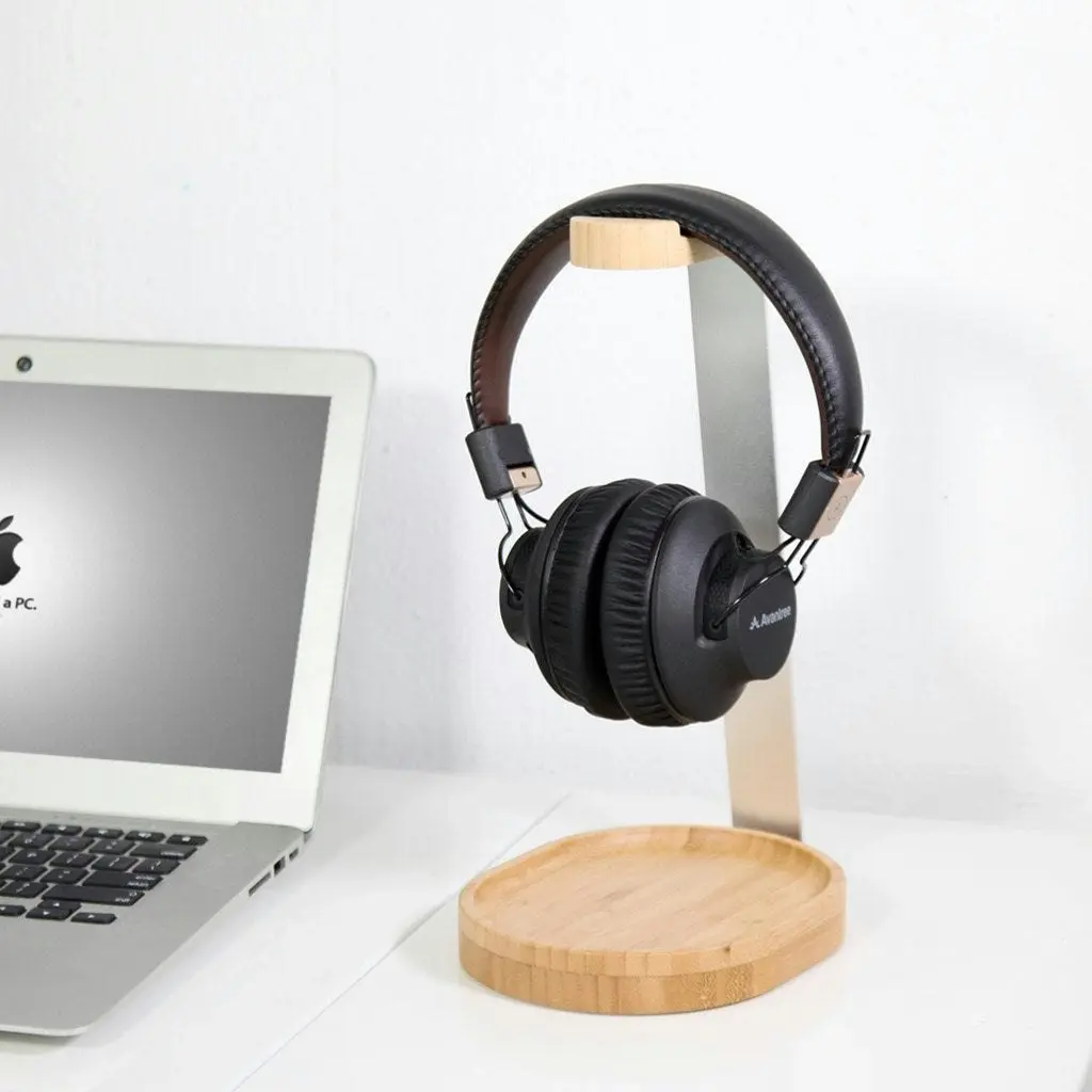 Avantree Universal Wooden & Aluminum Headphone Stand Hanger with Cable Holder for Gaming Headset and Earphone Display