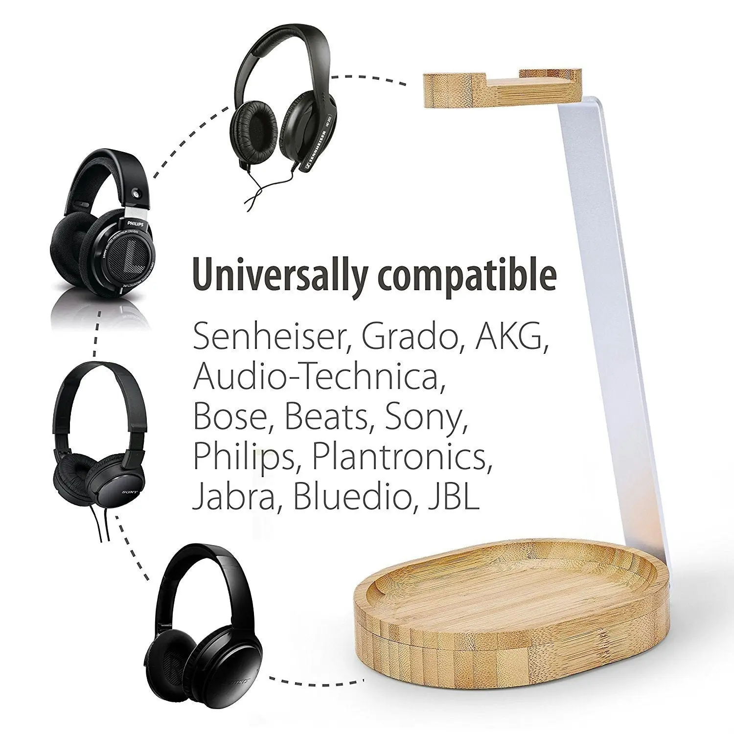 Avantree Universal Wooden & Aluminum Headphone Stand Hanger with Cable Holder for Gaming Headset and Earphone Display