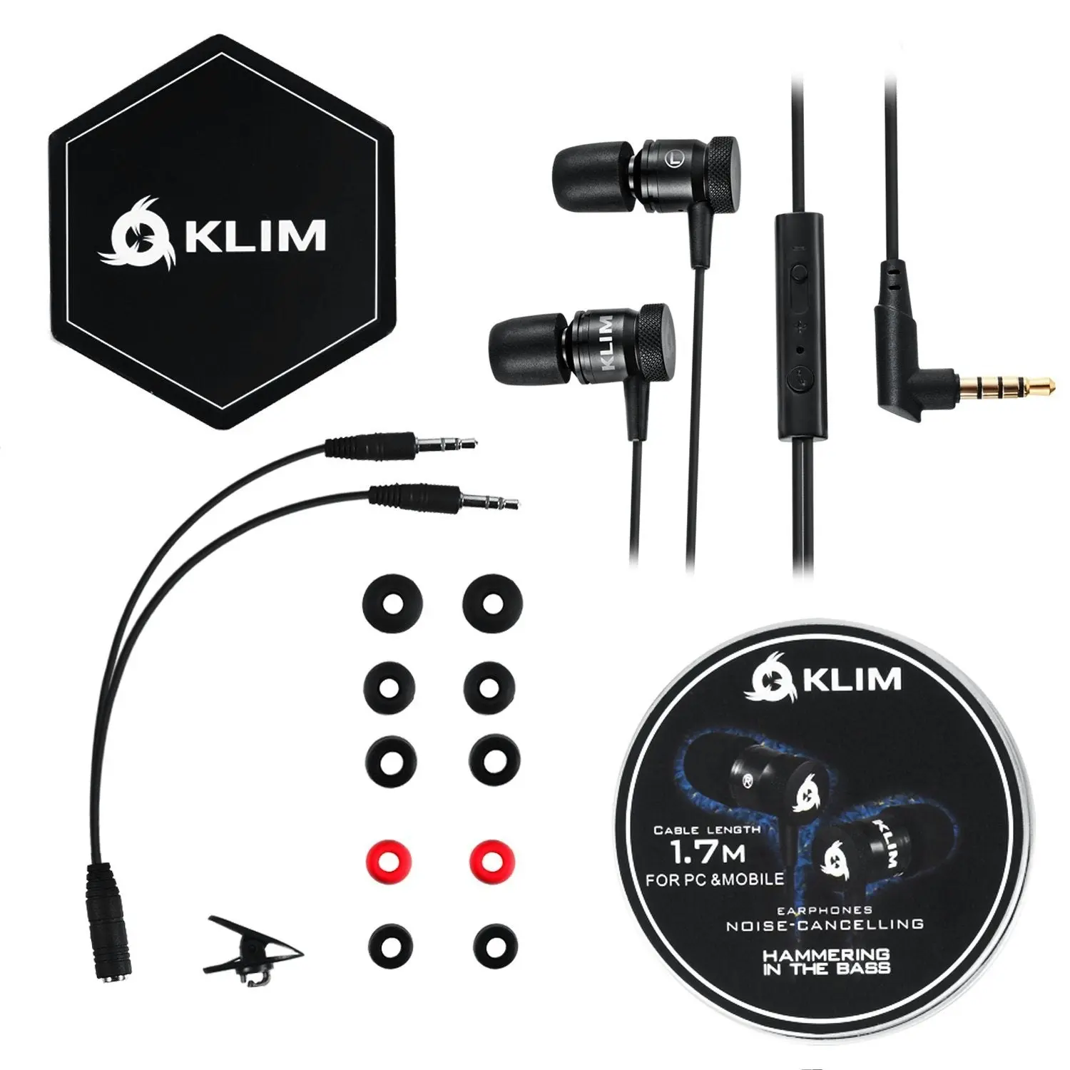 KLIM™ Fusion Earphones - Long-lasting Earphone Headphones with Microphone Perfect for Sports, Travel, Music - Innovative In-Ear Memory Foam - 3.5mm Ja