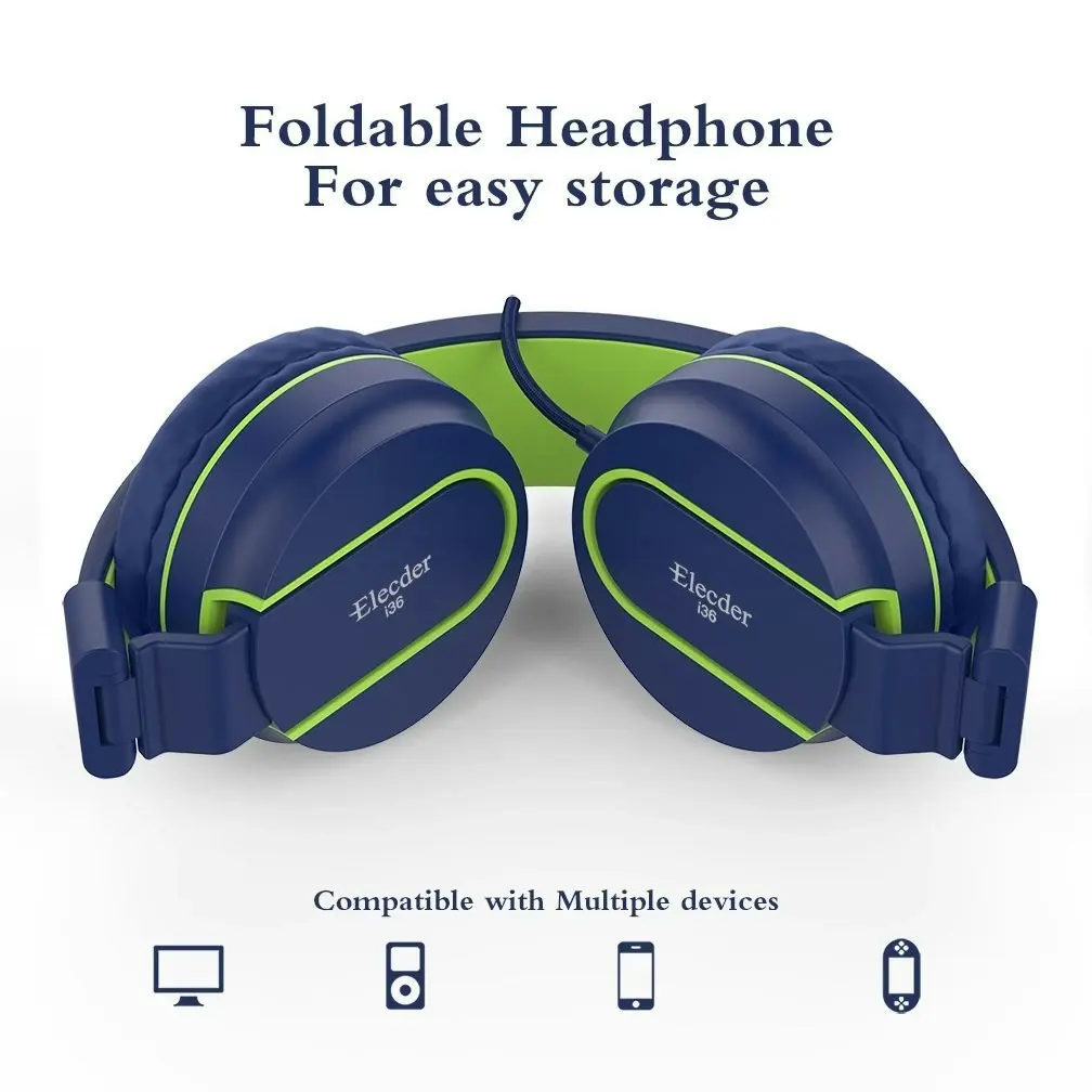 ELECDER Kids Headphones with Microphone for for Children Toddler Girls Boys Teens Adults Foldable Adjustable Over Ear Headsets for iPad Cellphones Com