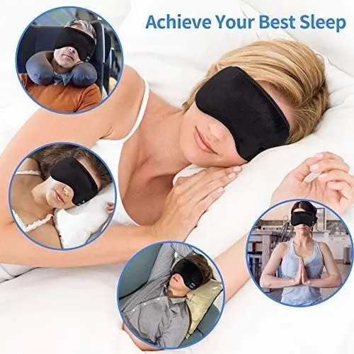 Perytong Sleep Headphones Music Sleep Eye Mask,Upgraded Travel Sleeping Headset,Sleep Eye Shades Built-in Speakers Microphone Washable (Black)