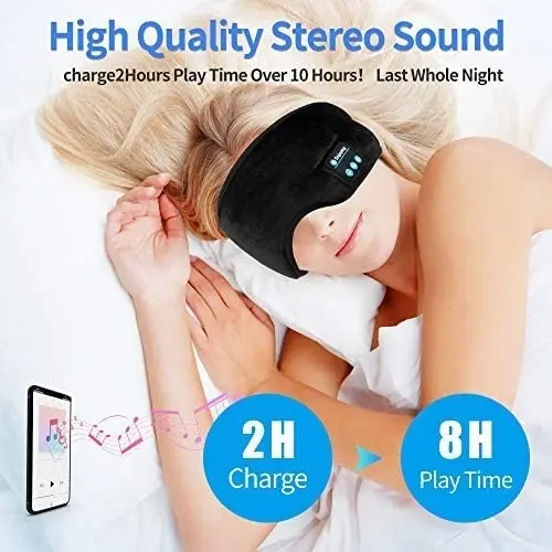 Perytong Sleep Headphones Music Sleep Eye Mask,Upgraded Travel Sleeping Headset,Sleep Eye Shades Built-in Speakers Microphone Washable (Black)