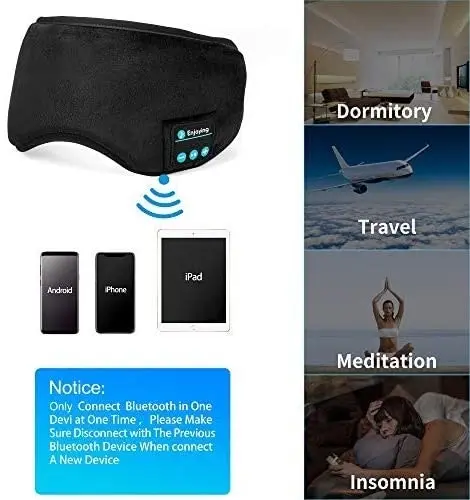 Perytong Sleep Headphones Music Sleep Eye Mask,Upgraded Travel Sleeping Headset,Sleep Eye Shades Built-in Speakers Microphone Washable (Black)