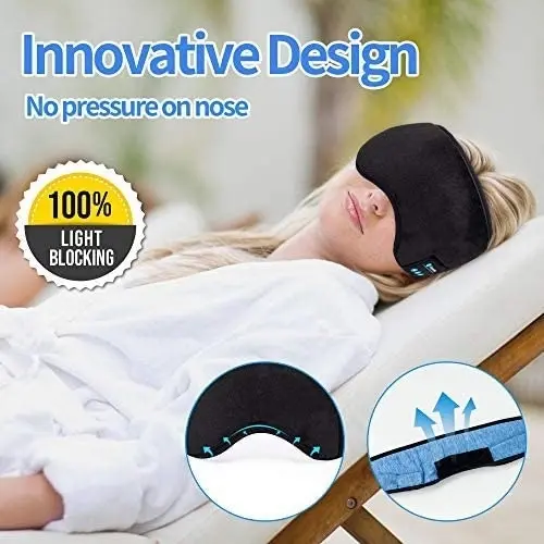 Perytong Sleep Headphones Music Sleep Eye Mask,Upgraded Travel Sleeping Headset,Sleep Eye Shades Built-in Speakers Microphone Washable (Black)