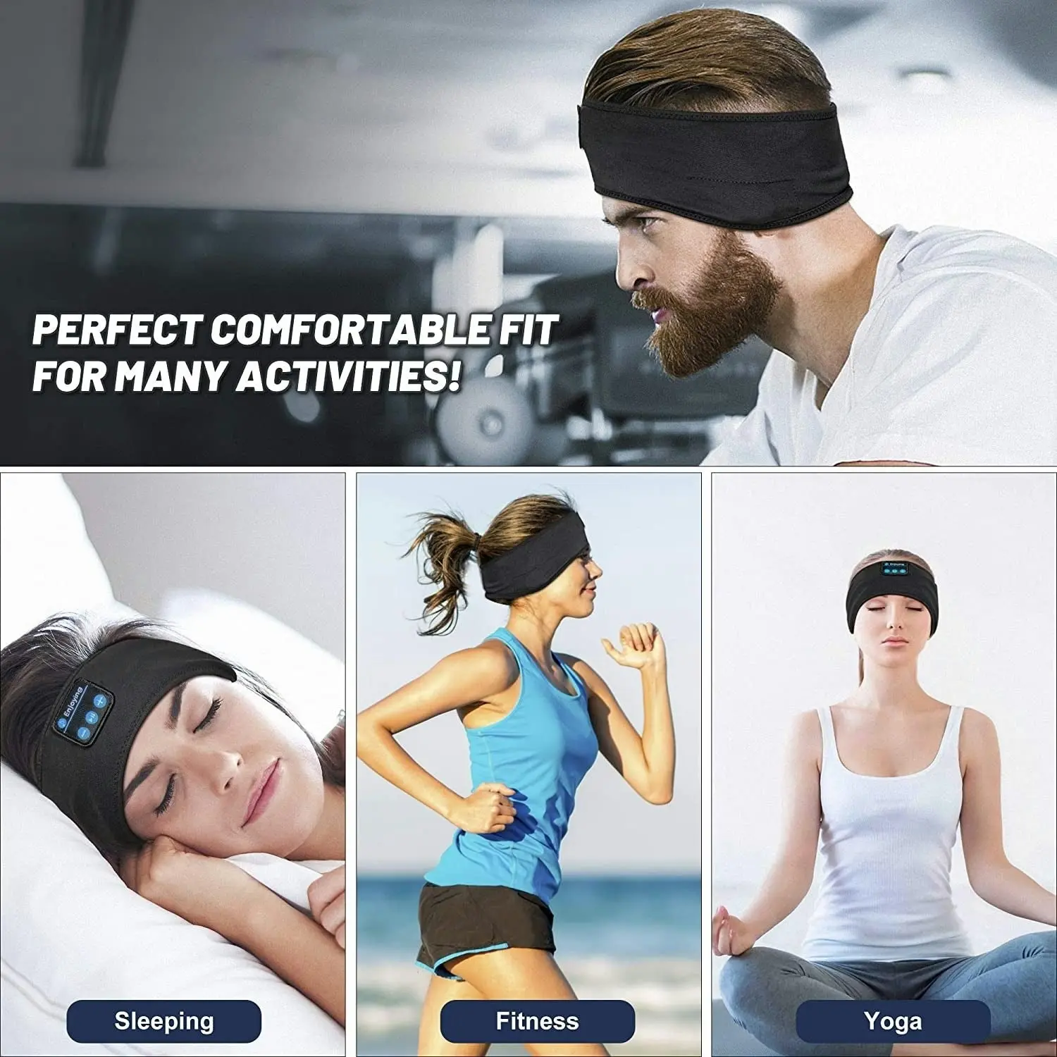 Perytong Sleep Headphones Wireless, Bluetooth Sports Headband with Ultra-Thin HD Stereo Speakers Perfect for Sleeping,Workout,Jogging,Yoga,Insomnia, A