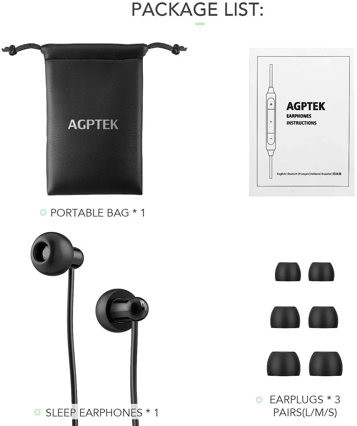 Agptek Sleep Earbuds, in-Ear Earphones for Sleeping 3 Sizes Ultra-Light Soft Silicone, Noise Isolating Perfect for Sleeping, Insomnia.