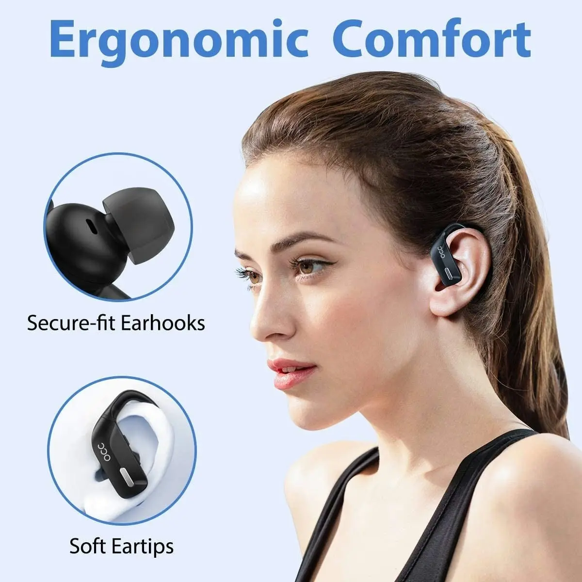 OCCIAM Wireless Earbuds Bluetooth Headphones 48H Play Back Earphones in Ear Waterproof with Microphone LED Display for Sports Running Workout Black