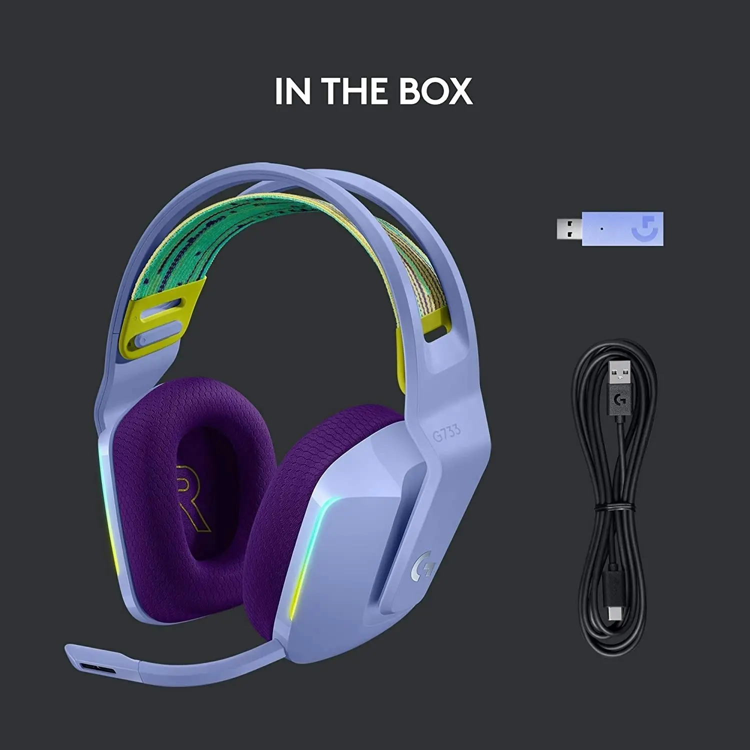 Logitech G733 Lightspeed Wireless Gaming Headset with Suspension Headband, LIGHTSYNC RGB, Blue VO!CE Mic Technology and PRO-G Audio Drivers - Lilac