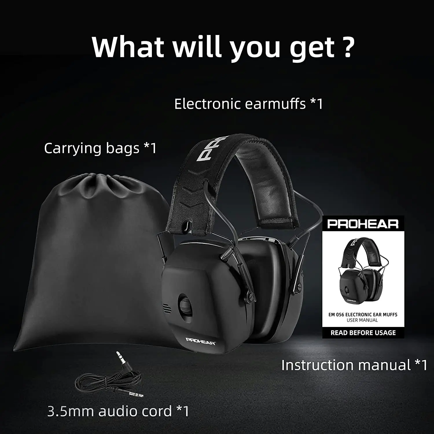 PROHEAR 056 30Db Highest NRR Electronic Ear Protection Muffs, Sound Amplification 4 Times Noise Reduction Hearing Protector Earmuffs- Black