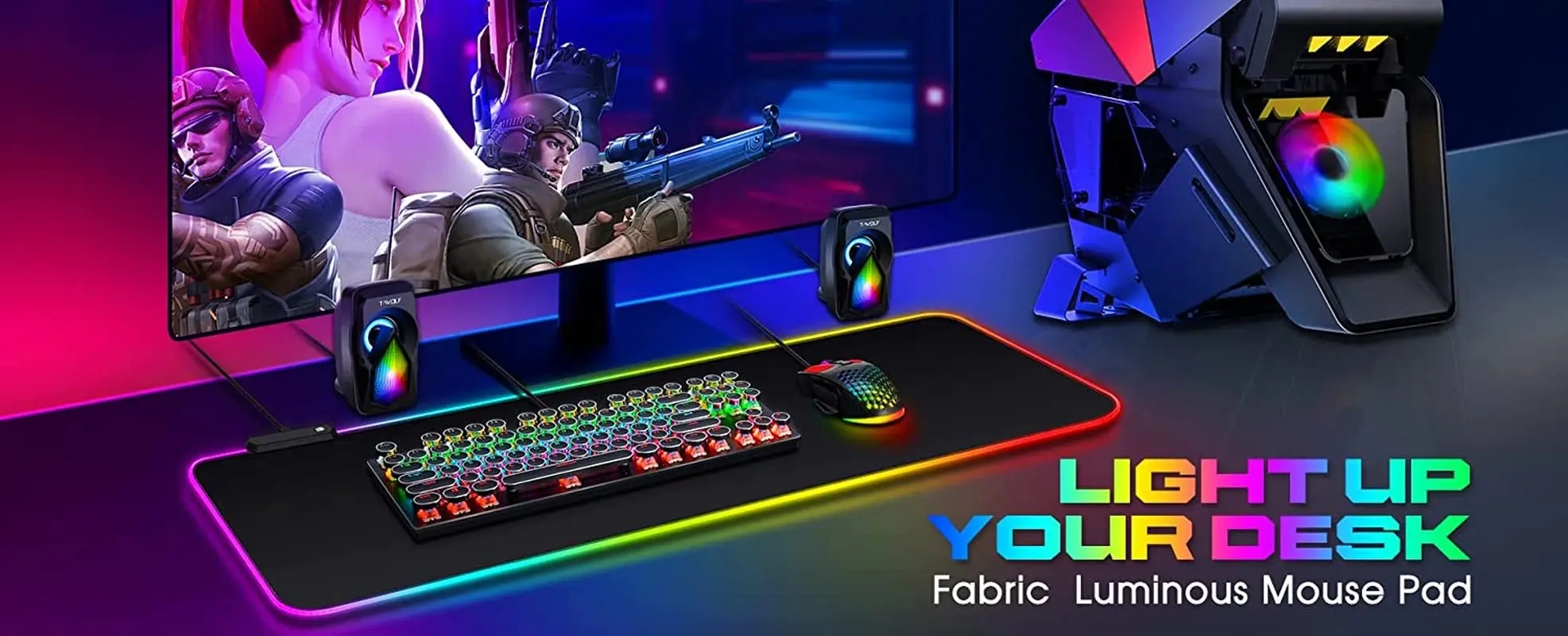 Large RGB Gaming Mouse Pad -15 Light Modes Touch Control Extended Soft Computer Keyboard Mat Non-Slip Rubber Base for Gamer Esports Pros 31.5X11.8