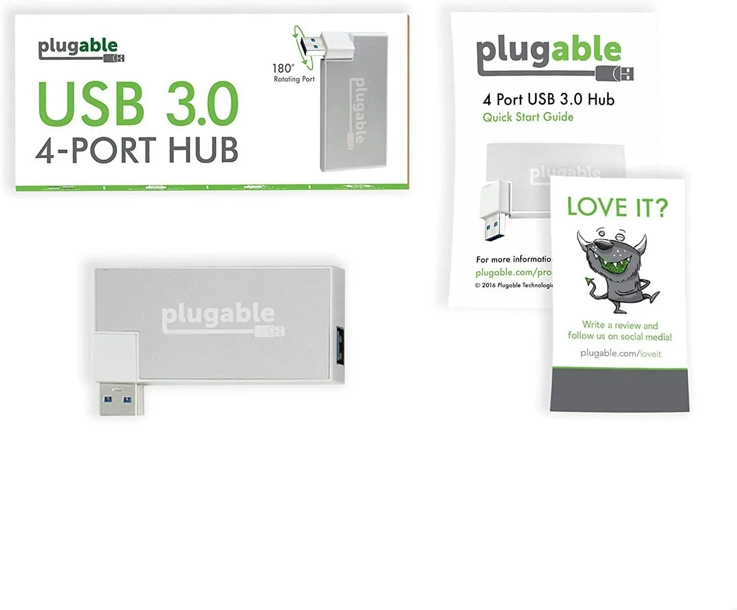 Plugable USB Hub, Rotating 4 Port USB 3.0 Hub, Powered USB Hub (Compatible with Windows, Macos & Linux, USB 2.0 Backwards Compatible)