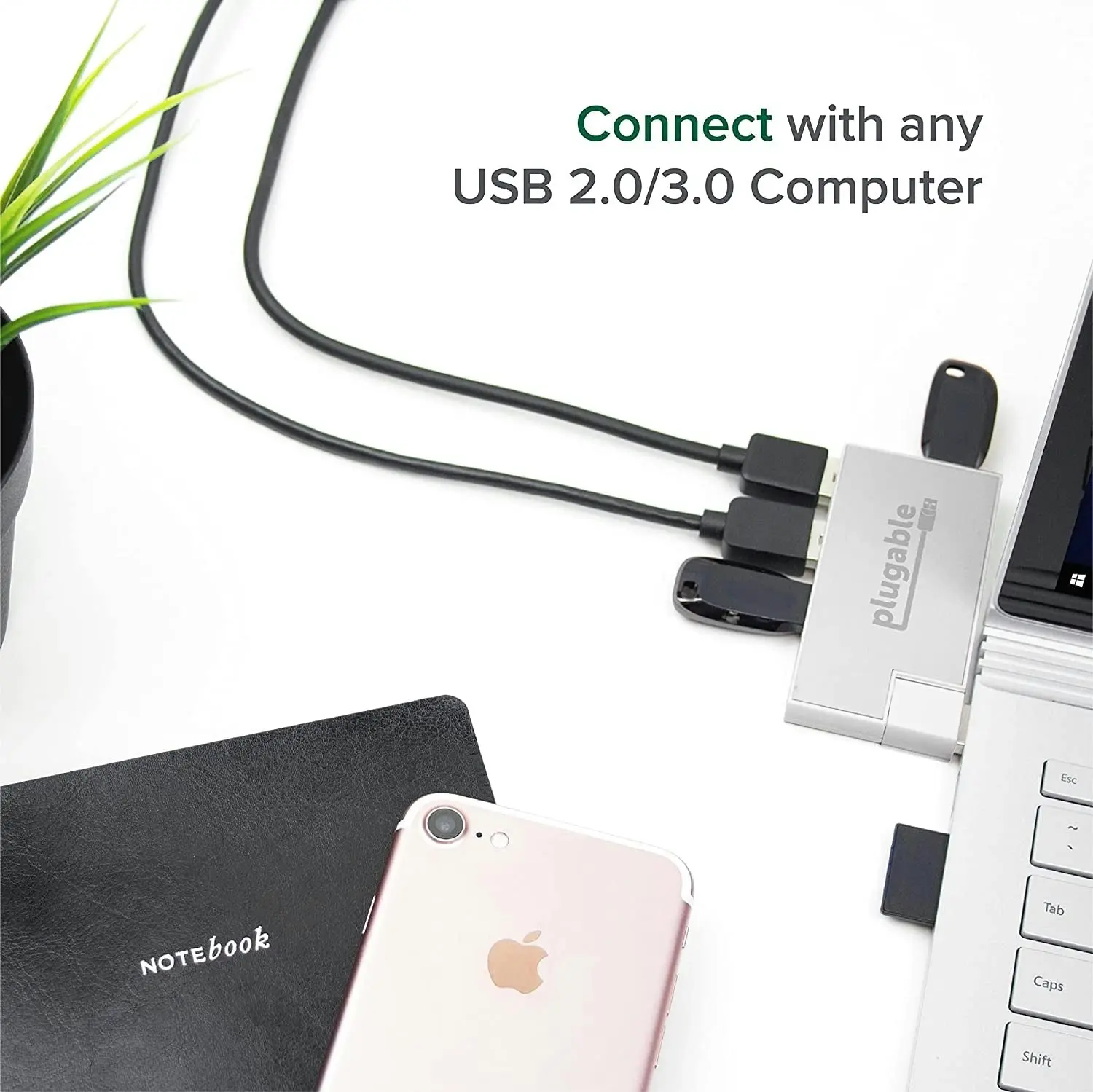 Plugable USB Hub, Rotating 4 Port USB 3.0 Hub, Powered USB Hub (Compatible with Windows, Macos & Linux, USB 2.0 Backwards Compatible)