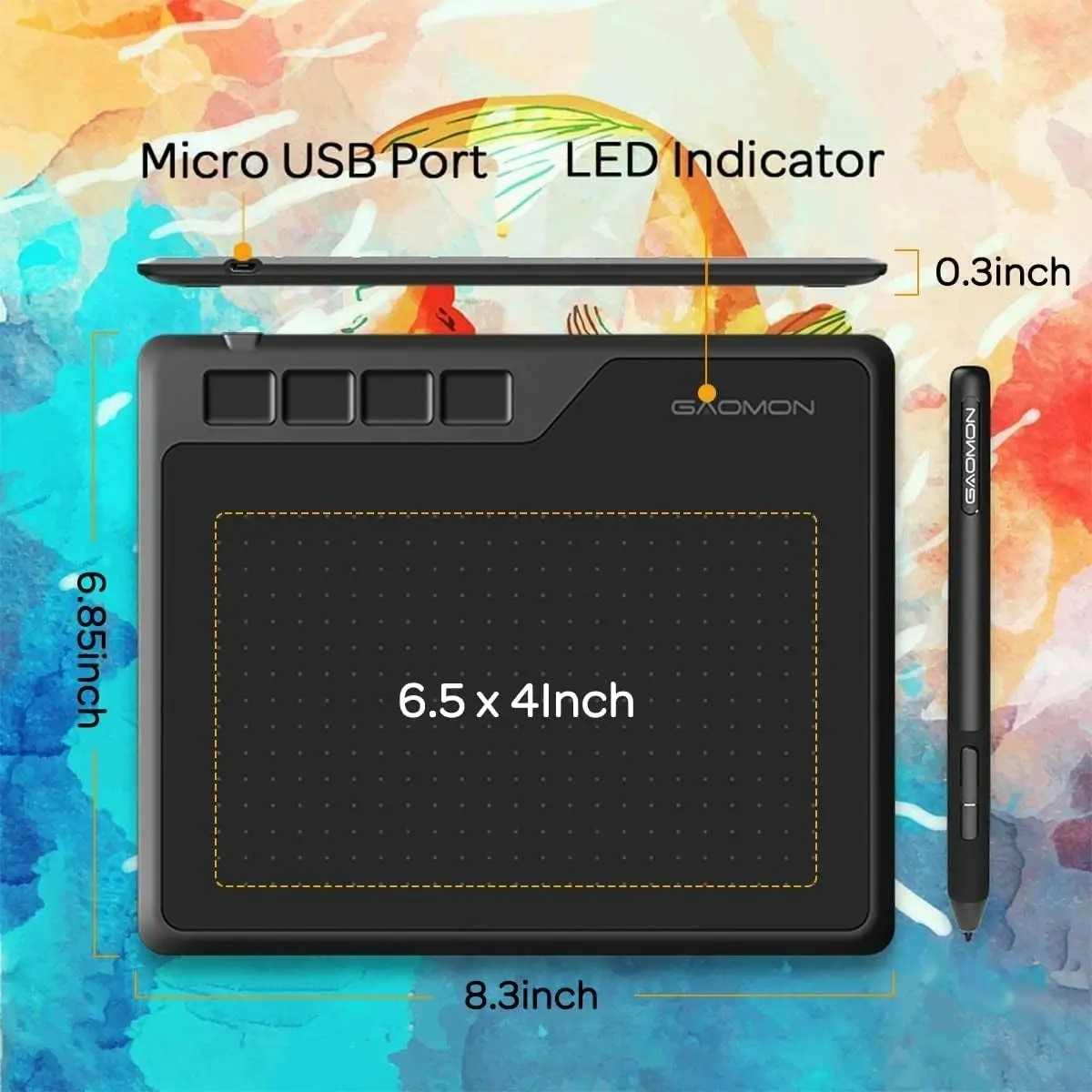 GAOMON S620 6.5 X 4 Inches Pen Tablet 8192 Levels Pressure Graphic Tablet with 4 Express Keys and Battery-Free Pen for Drawing & Playing OSU