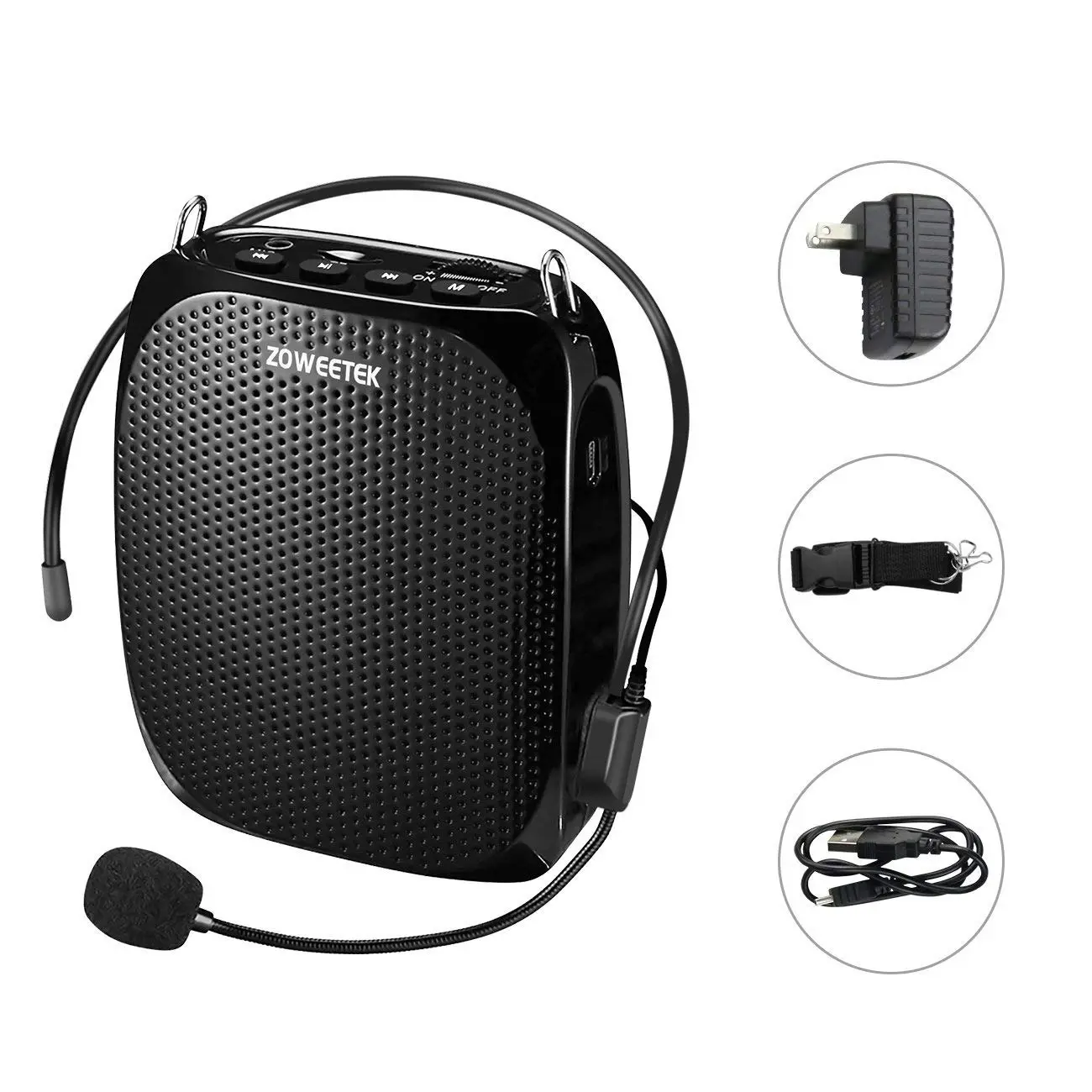 Zoweetek Portable Rechargeable Mini Voice Amplifier With Wired Microphone Headset and Waistband, Supports MP3 Format Audio for Teachers, Singing, Coac