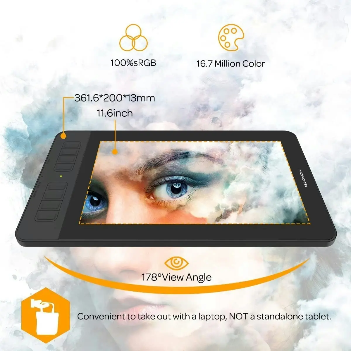 GAOMON PD1161 11.6 Inches HD IPS Tilt Support Graphics Drawing Pen Display Tablet with 8 Shortcuts and 8192 Levels Battery-Free AP50 Stylus