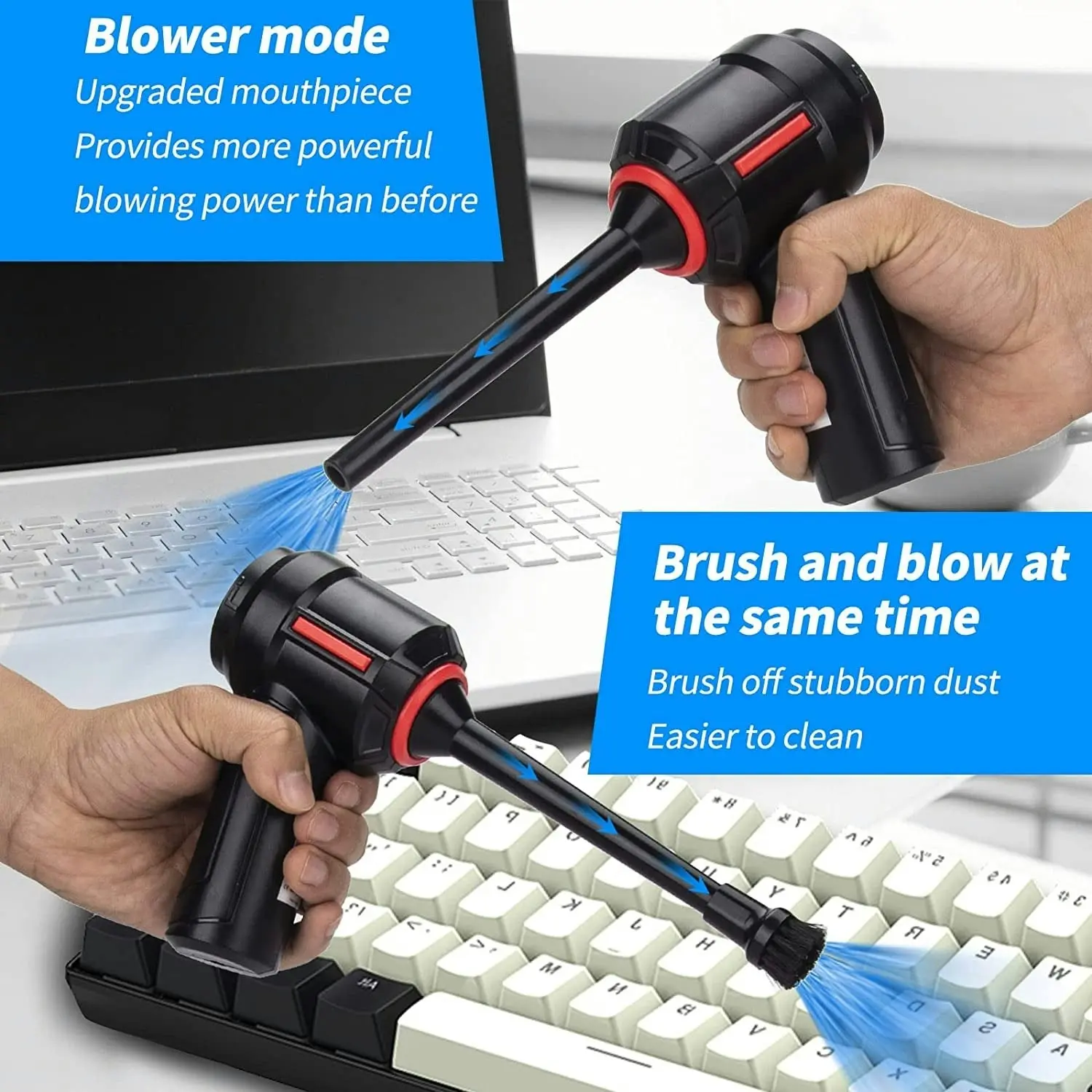 Meudeen Electric Air Duster for Keyboard Cleaning- Rechargeable Air Duster for Computer Cleaning- Compressed Air Duster- Mini Vacuum- Keyboard Cleaner 3-In-1