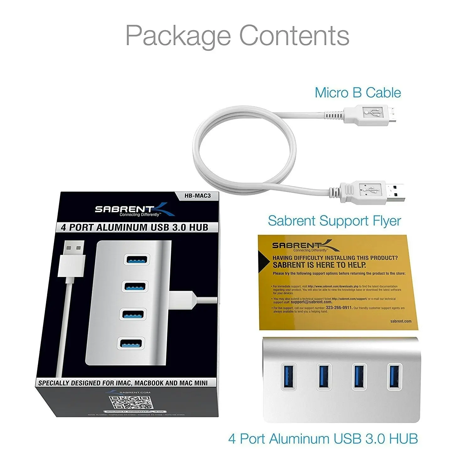 Sabrent Premium 4 Port Aluminum USB 3.0 Hub for Mac or PC