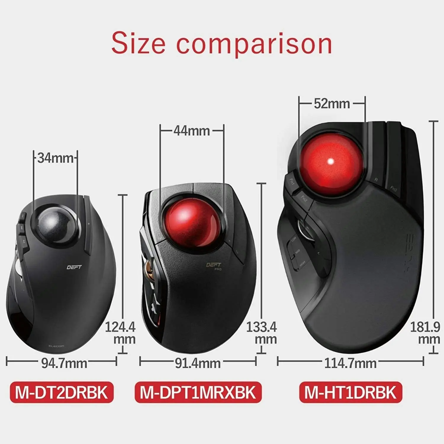 ELECOM Trackball Mouse M-DPT1MRXBK, Wired, Wireless, and Bluetooth, Gaming, High-Performance Ruby Ball, Advanced Responsiveness, 8 Mappable Buttons, S